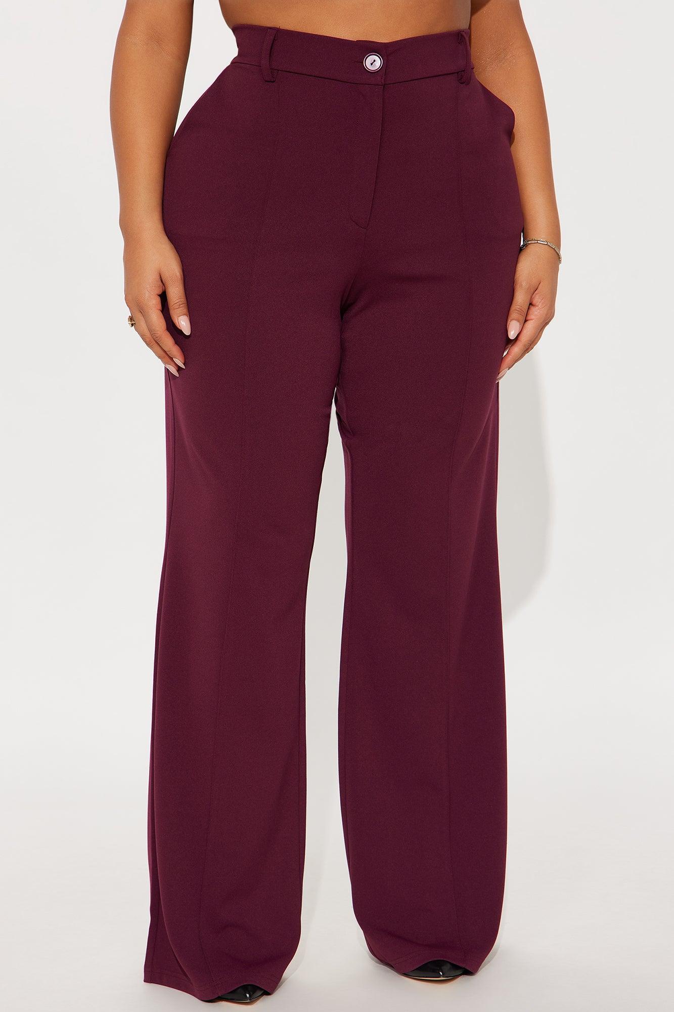 Heidi Wide Leg Trouser Pant - Burgundy Product Image