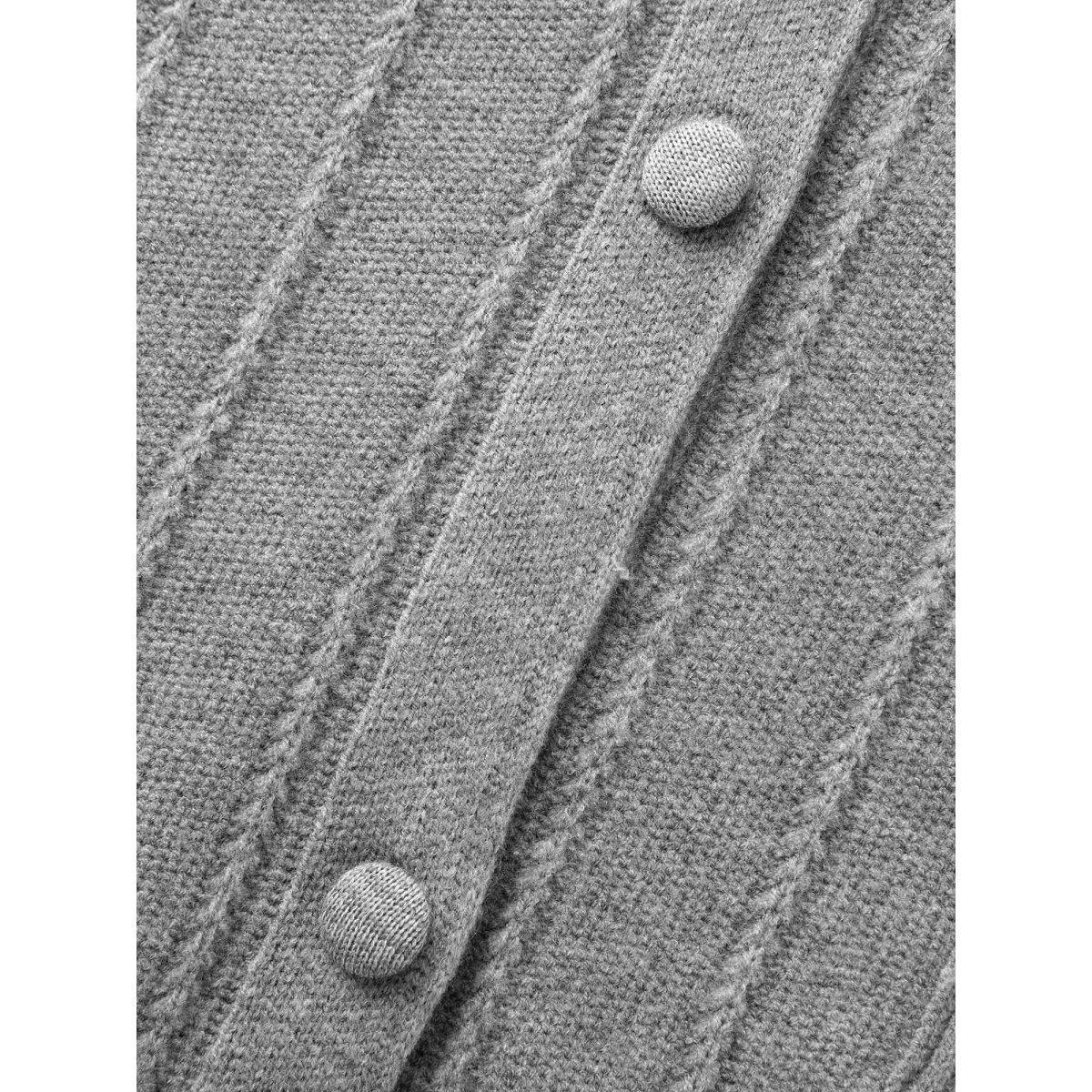 Plus Size Plain Textured Polo Neck Pocket Cardigan Mediumgray Women Casual Loose Long Sleeve Everyday Cardigans BloomChic 28/5X Product Image