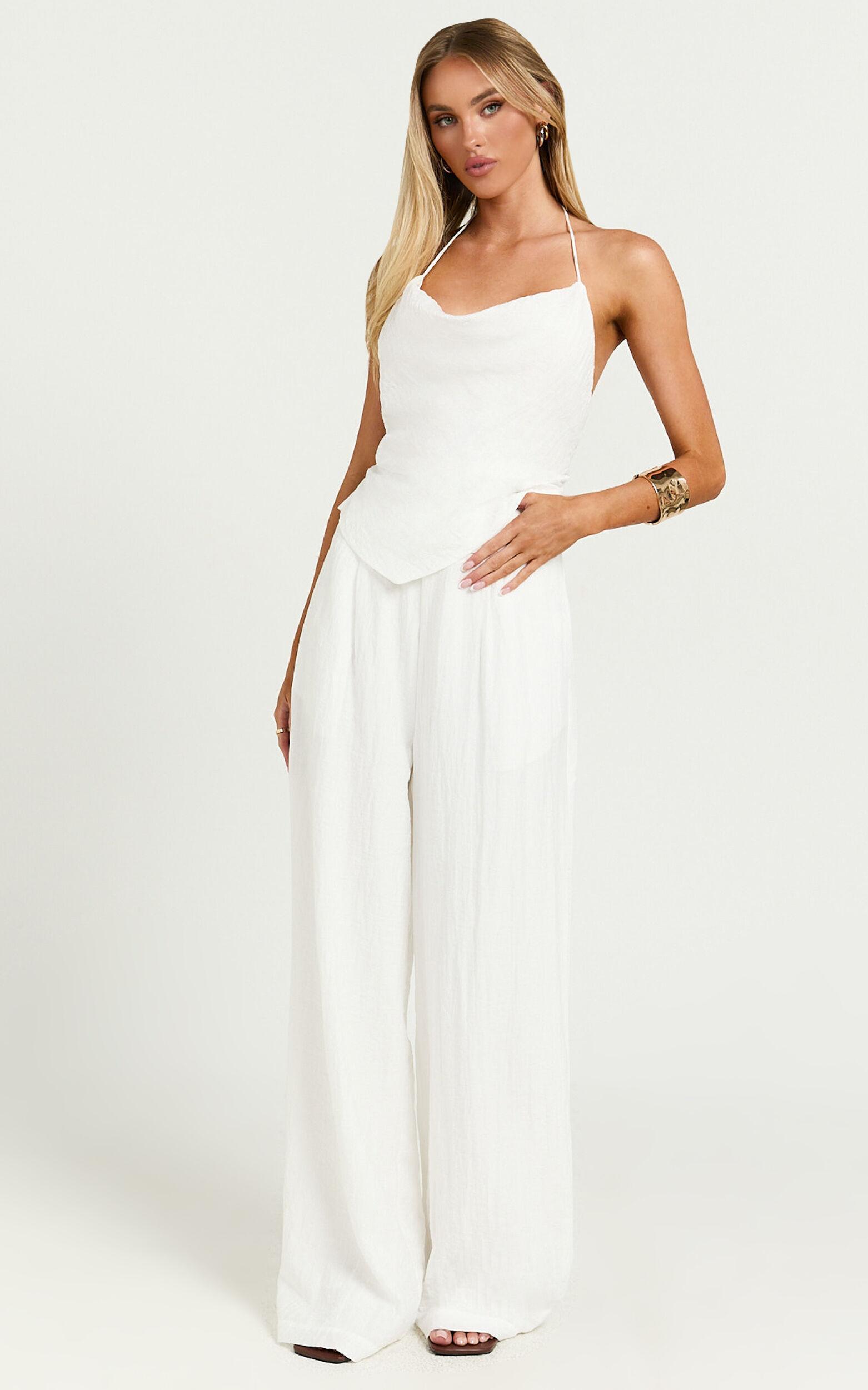 Hilda Pants - High Waisted Linen Look Palazzo Pants in White Product Image