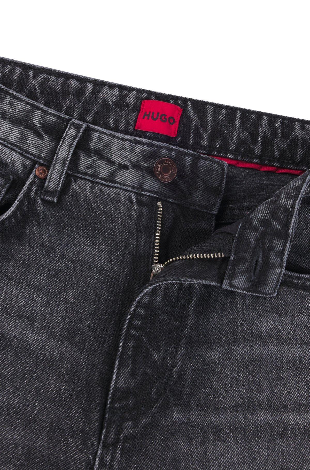 HUGO - Wide-leg jeans in black rigid denim - Black Product Image