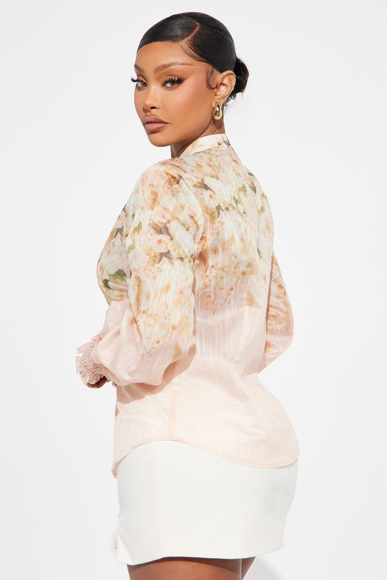 Spring Chic Floral Chiffon Shirt - Coral Product Image