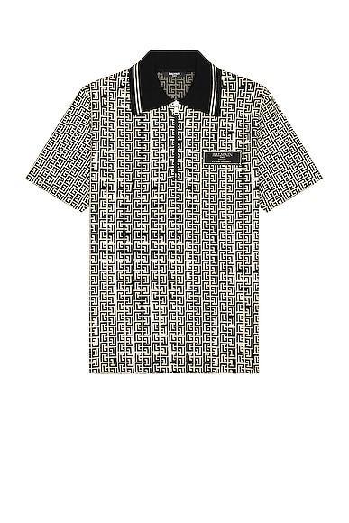 BALMAIN Jacquard Zipped Polo in Black Product Image
