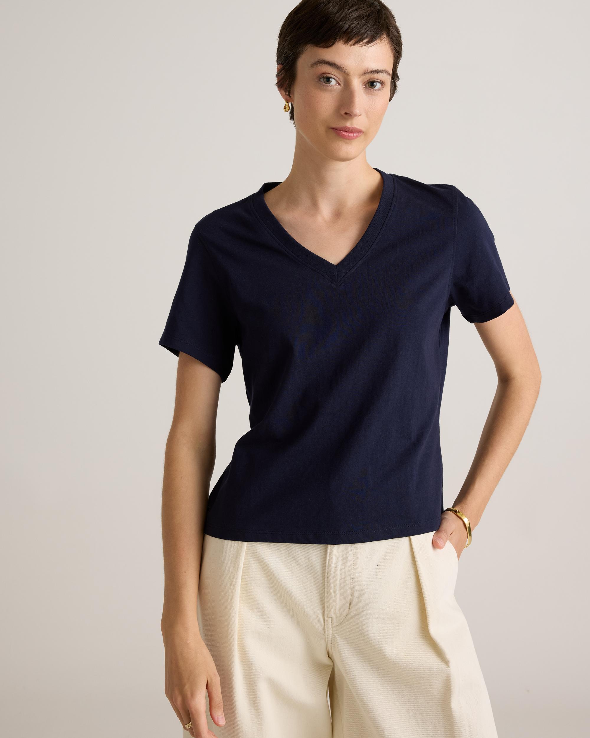 Quince | Women's Boxy V-Neck T-Shirt Organic Cotton Product Image