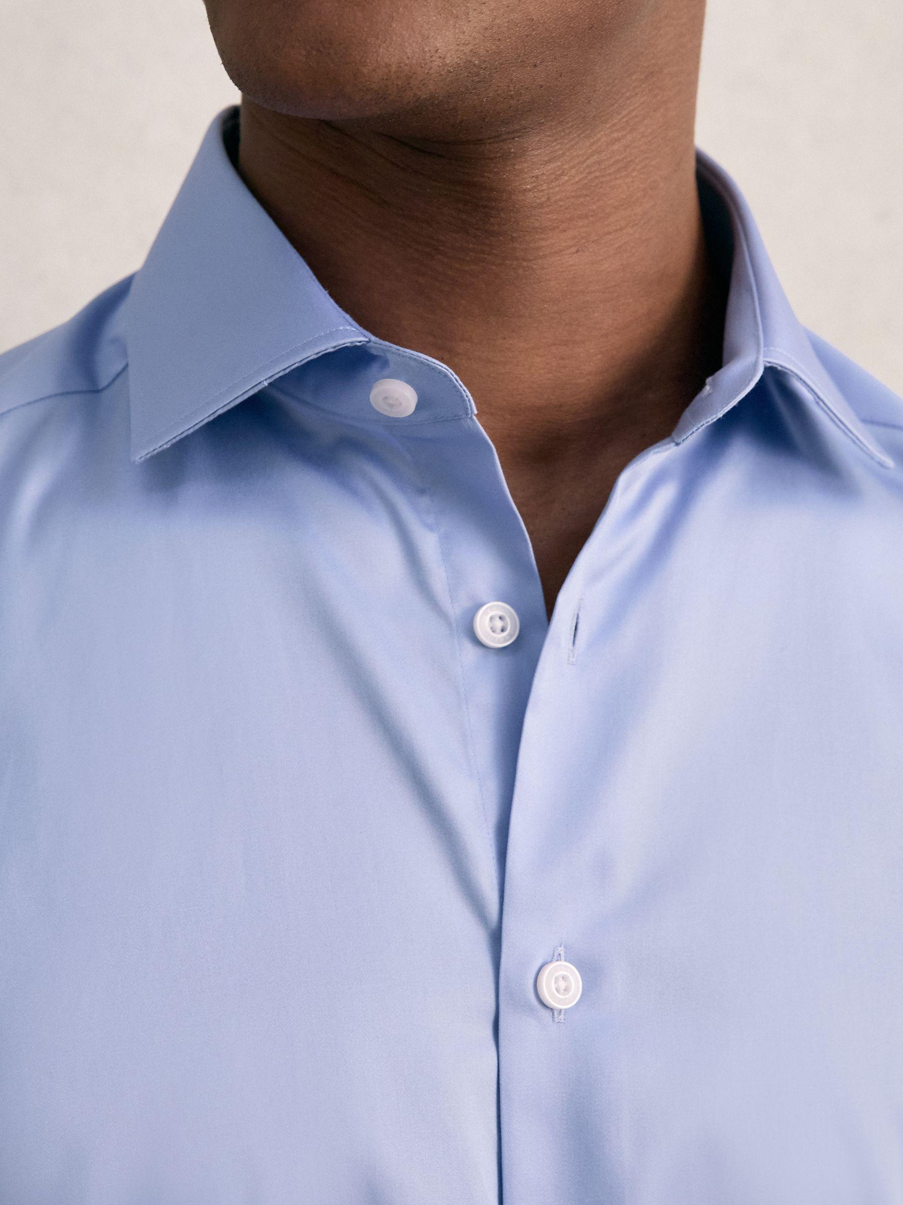 Slim-Fit Cotton-Sateen Shirt in Mid Blue Product Image