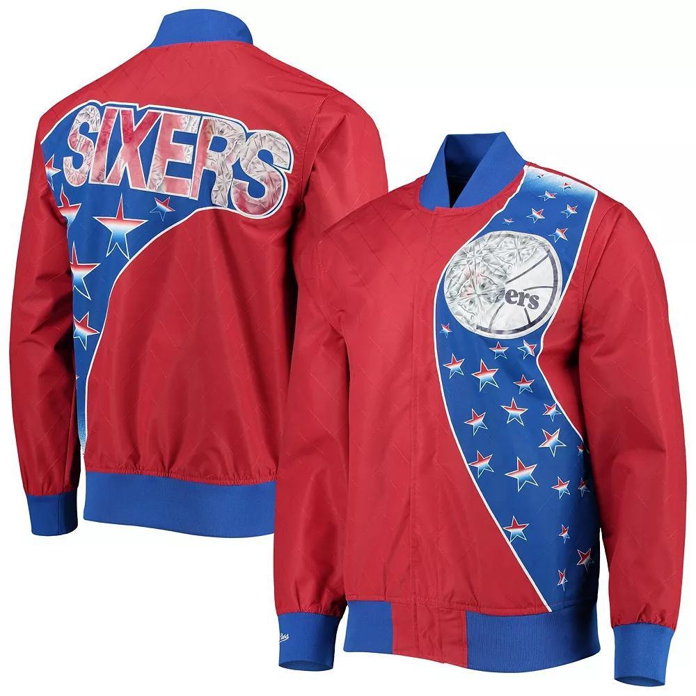 Men's Philadelphia 76ers Red Mitchell & Ness Hardwood Classics 75th Anniversary Authentic Warmup Full-Snap Jacket, Size: 2XL, 76r Red Product Image