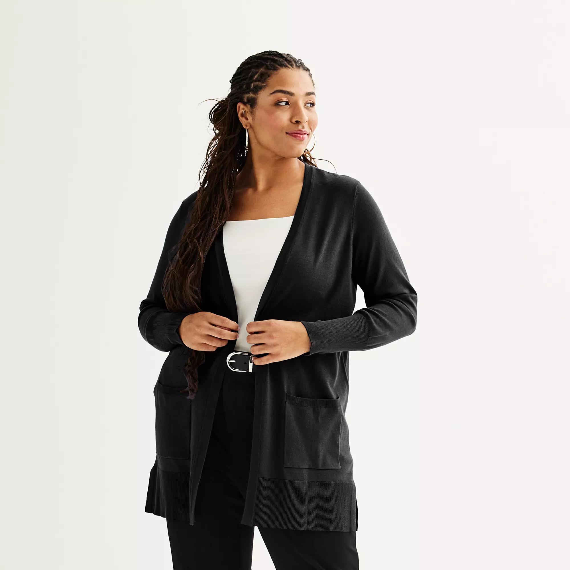 Plus Size Nine West Essential Pocketed Cardigan, Women's, Size: 5XL, Resolute Blue Product Image