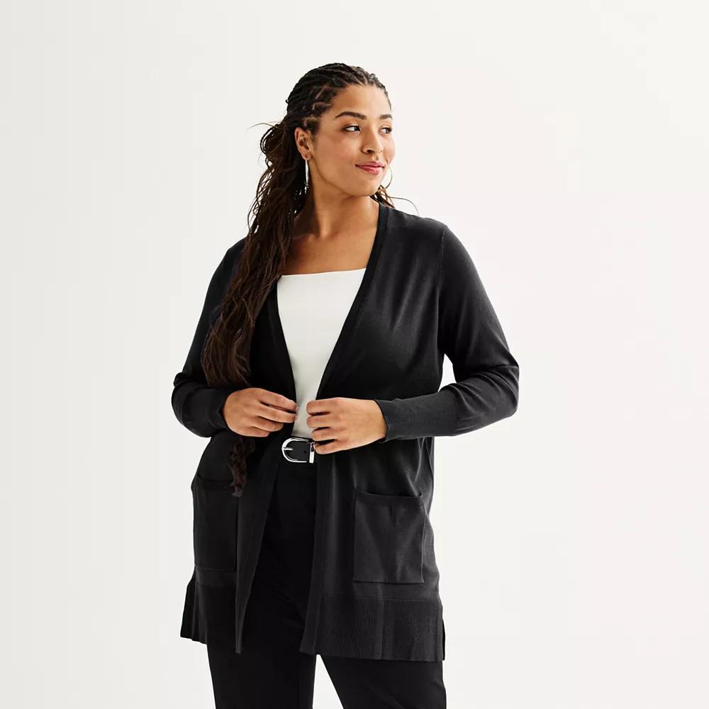 Plus Size Nine West Essential Pocketed Cardigan, Women's, Size: 5XL, Resolute Blue Product Image