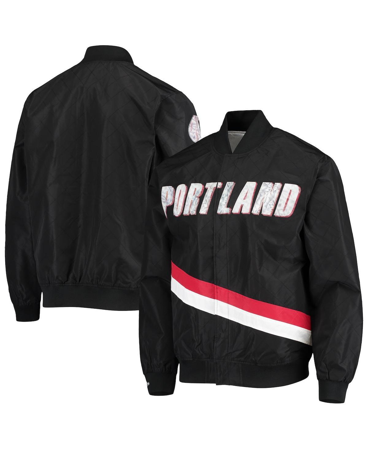 Men's Portland Trail Blazers Black Mitchell & Ness Hardwood Classics 75th Anniversary Authentic Warmup Full-Snap Jacket, Size: 2XL Product Image