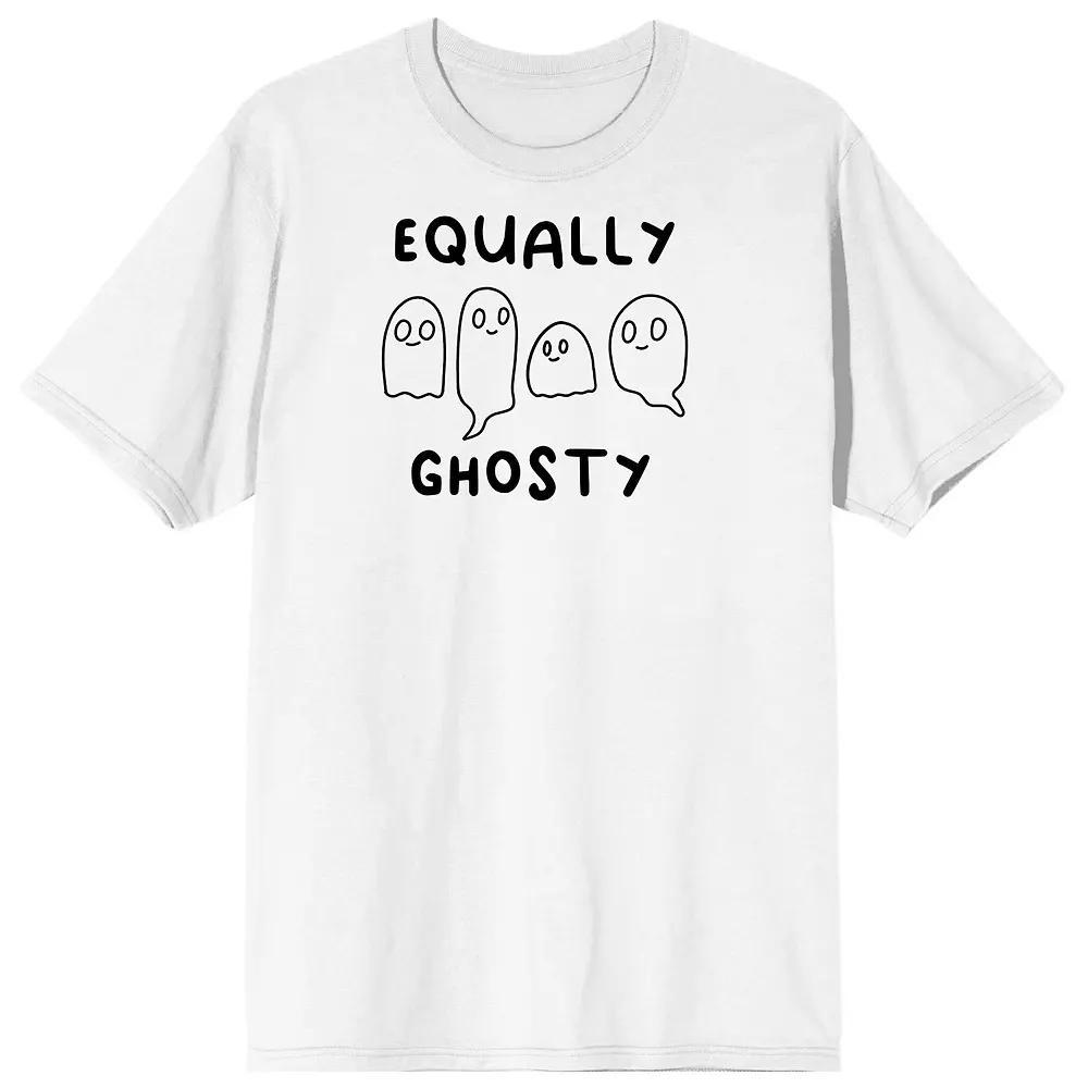Men's Halloween Cartoon "Equally Ghosty" Graphic Tee, Size: XL, White Product Image