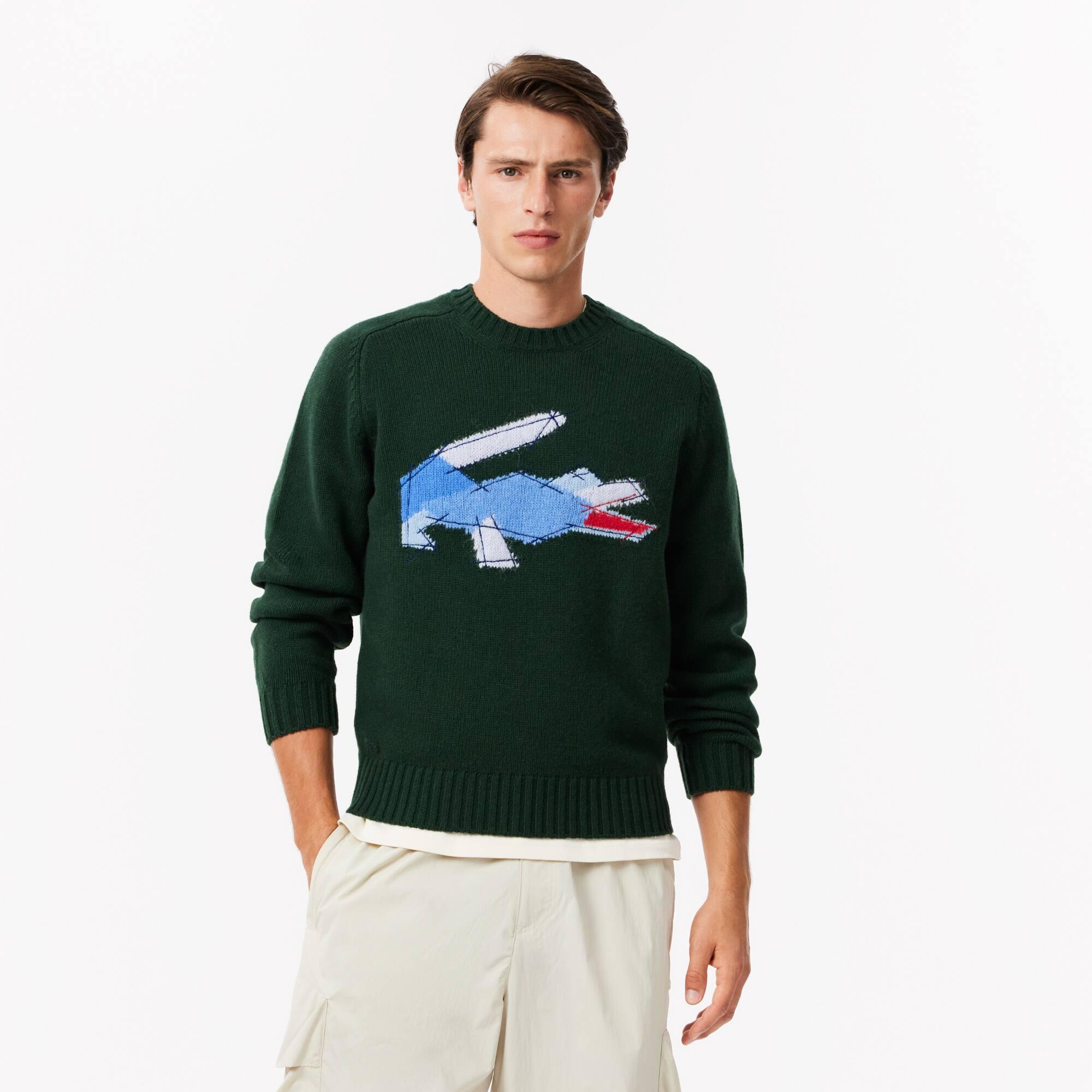 Crocodile Motif Carded Wool Sweater Product Image