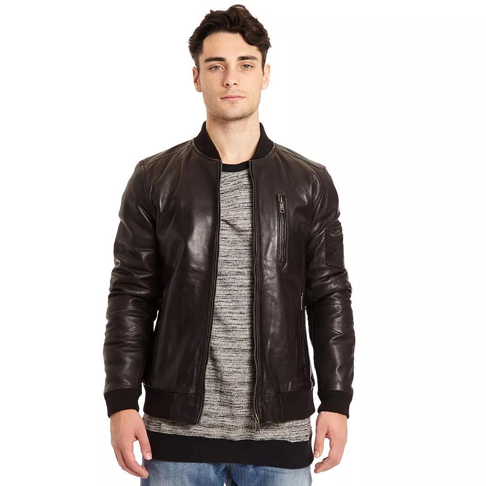 Men's Excelled Lamb Leather Bomber Jacket, Size: XXL, Black Product Image
