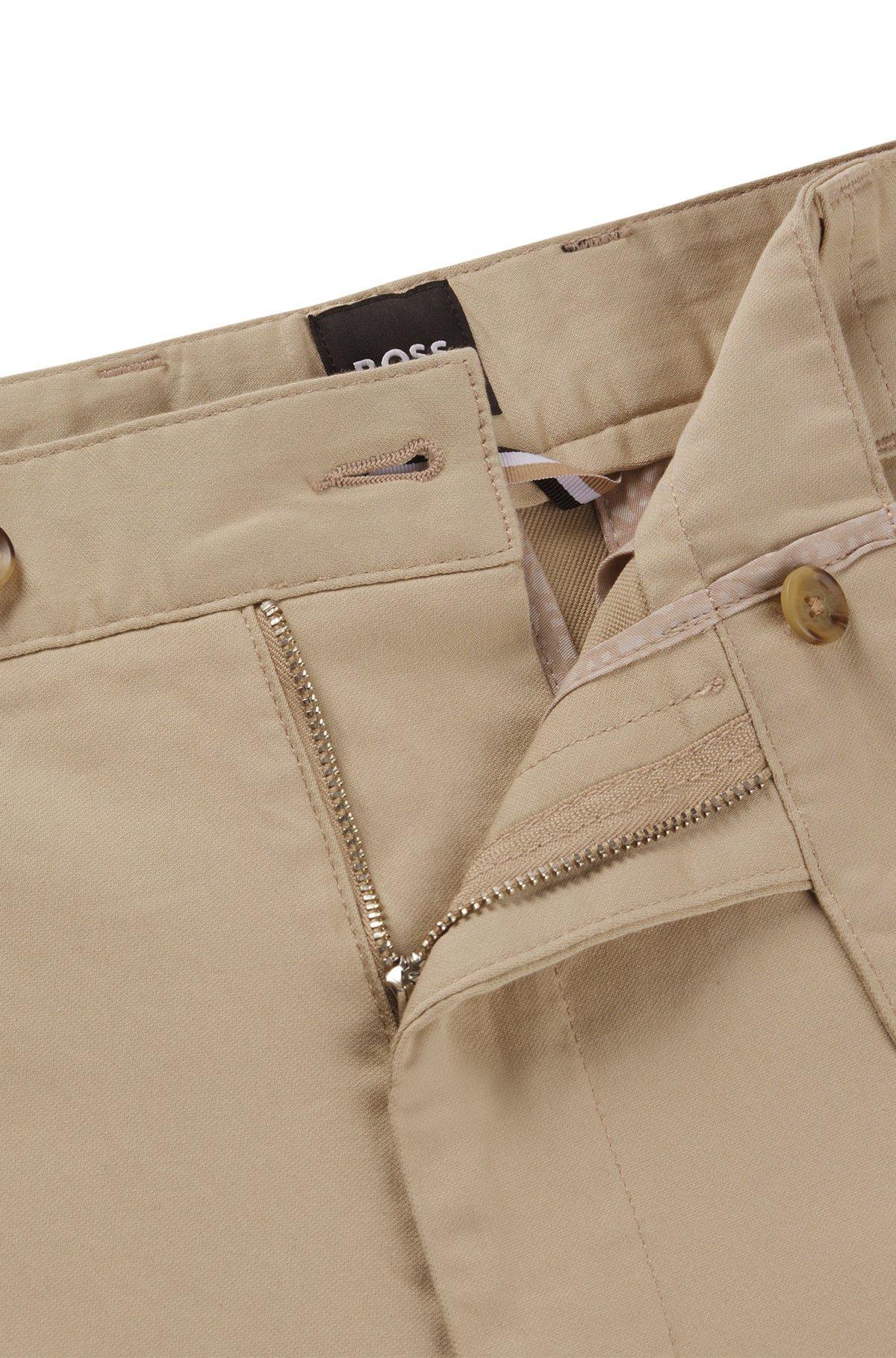 BOSS - Straight-fit trousers in stretch-cotton dobby - Light Beige Product Image
