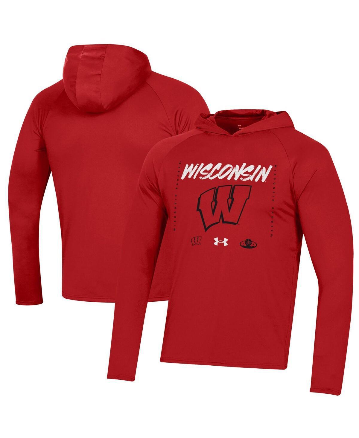 Under Armour Red Wisconsin Badgers 2023 On Court Bench Shooting Long Sleeve Hoodie T-Shirt, Men's, Size: Large Product Image