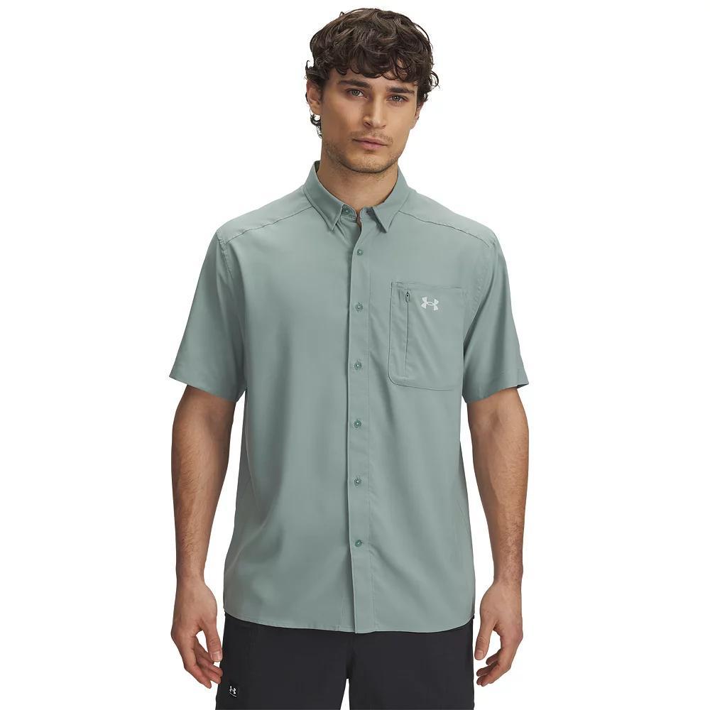Men's Under Armour UPF 30 Drift Tide 2.0 Fitted Performance Short Sleeve Button-Down Shirt, Size: Medium, Silica Green Product Image