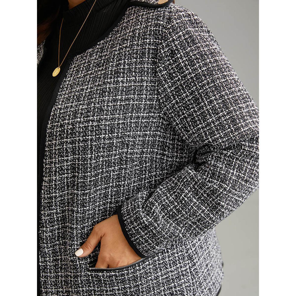 Plus Size Tweed Pocket Button Detail Jacket Women Black Lined Pocket Work Jackets BloomChic 22-24/3X Product Image