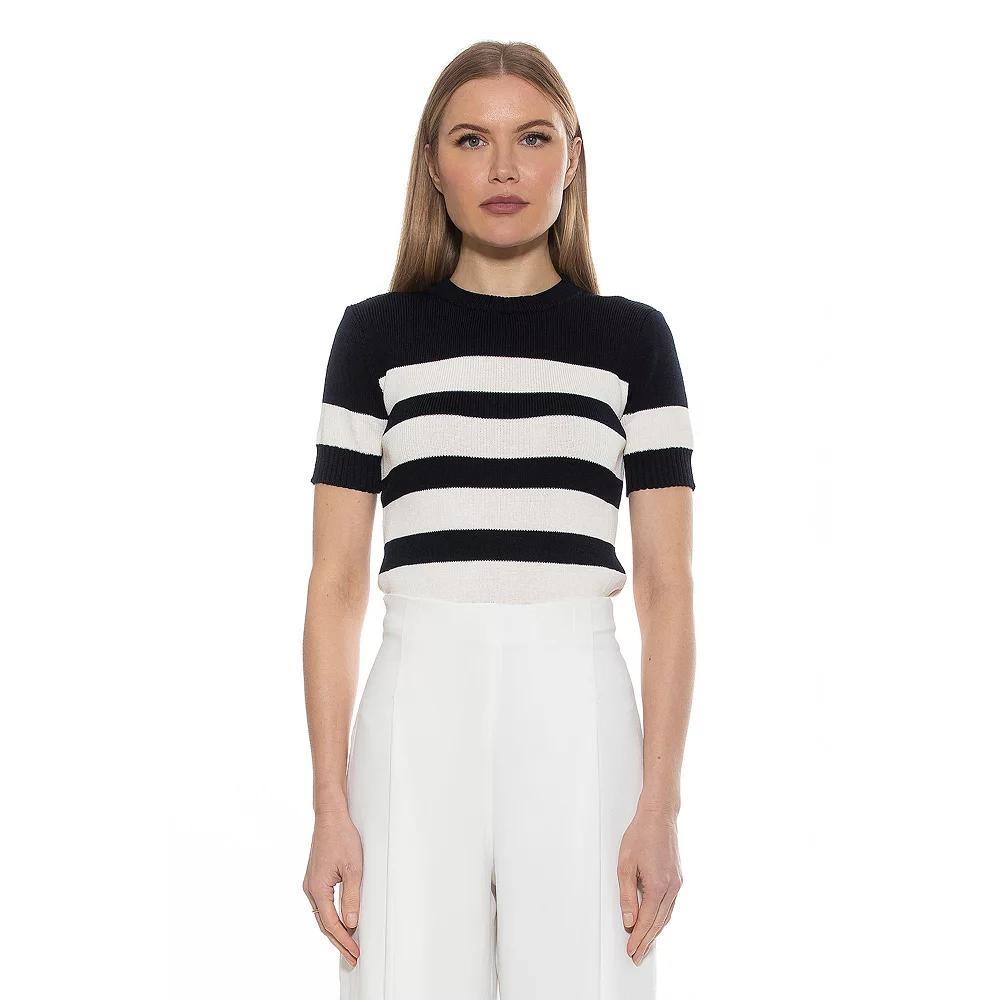 Women's ALEXIA ADMOR Pat Classic Knit Stripped Top, Size: Large, Black Ivory Product Image