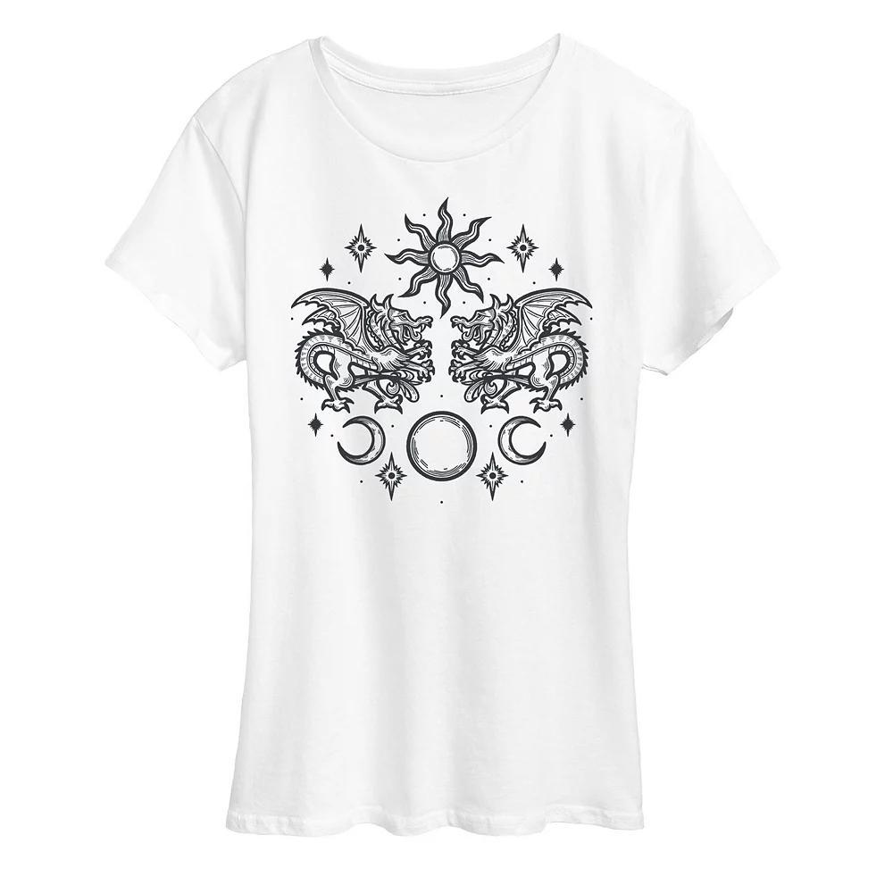 Womens Celestial Dragon Graphic Tee Grey Gray Product Image