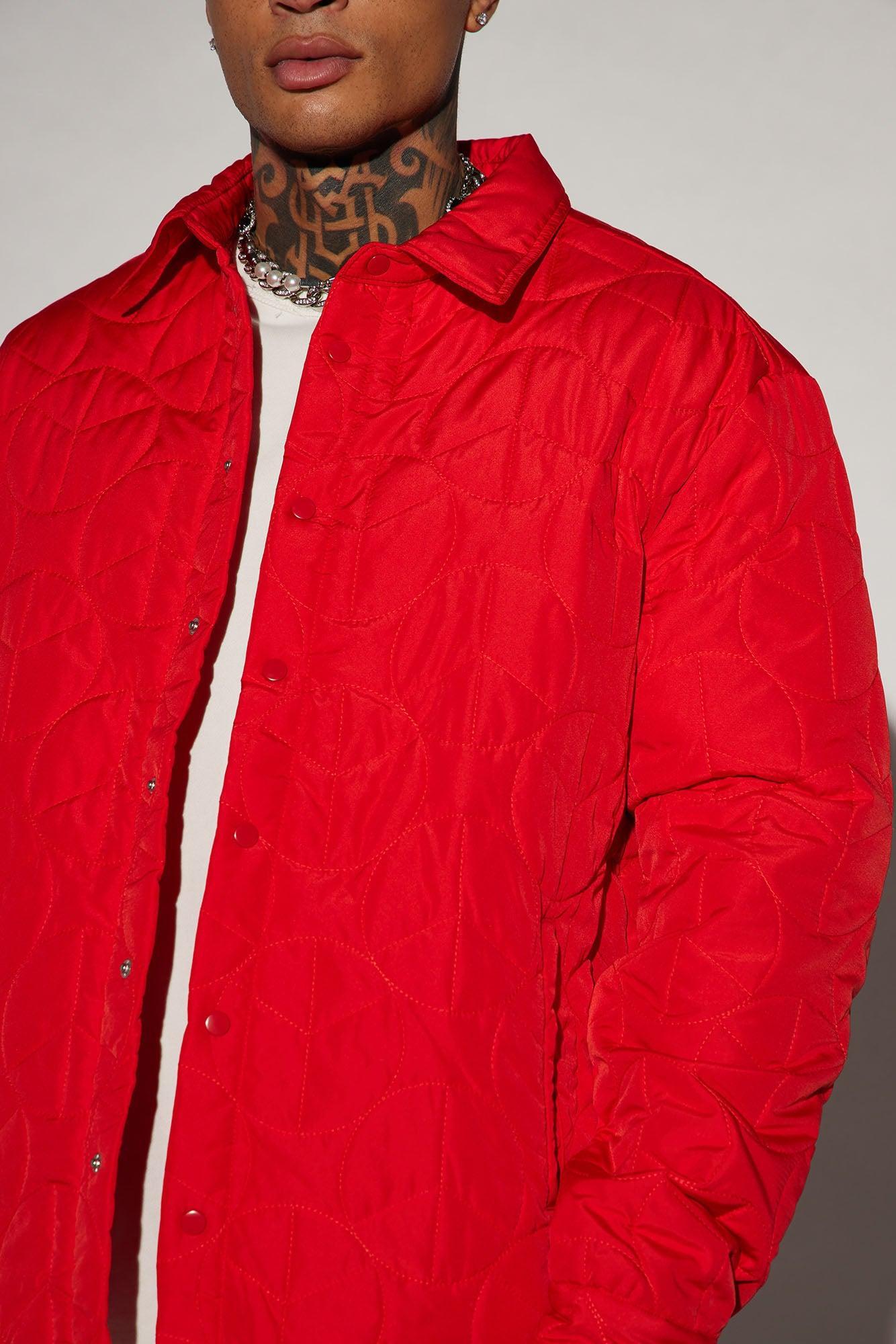 Peace Quilted Nylon Shacket - Red Product Image