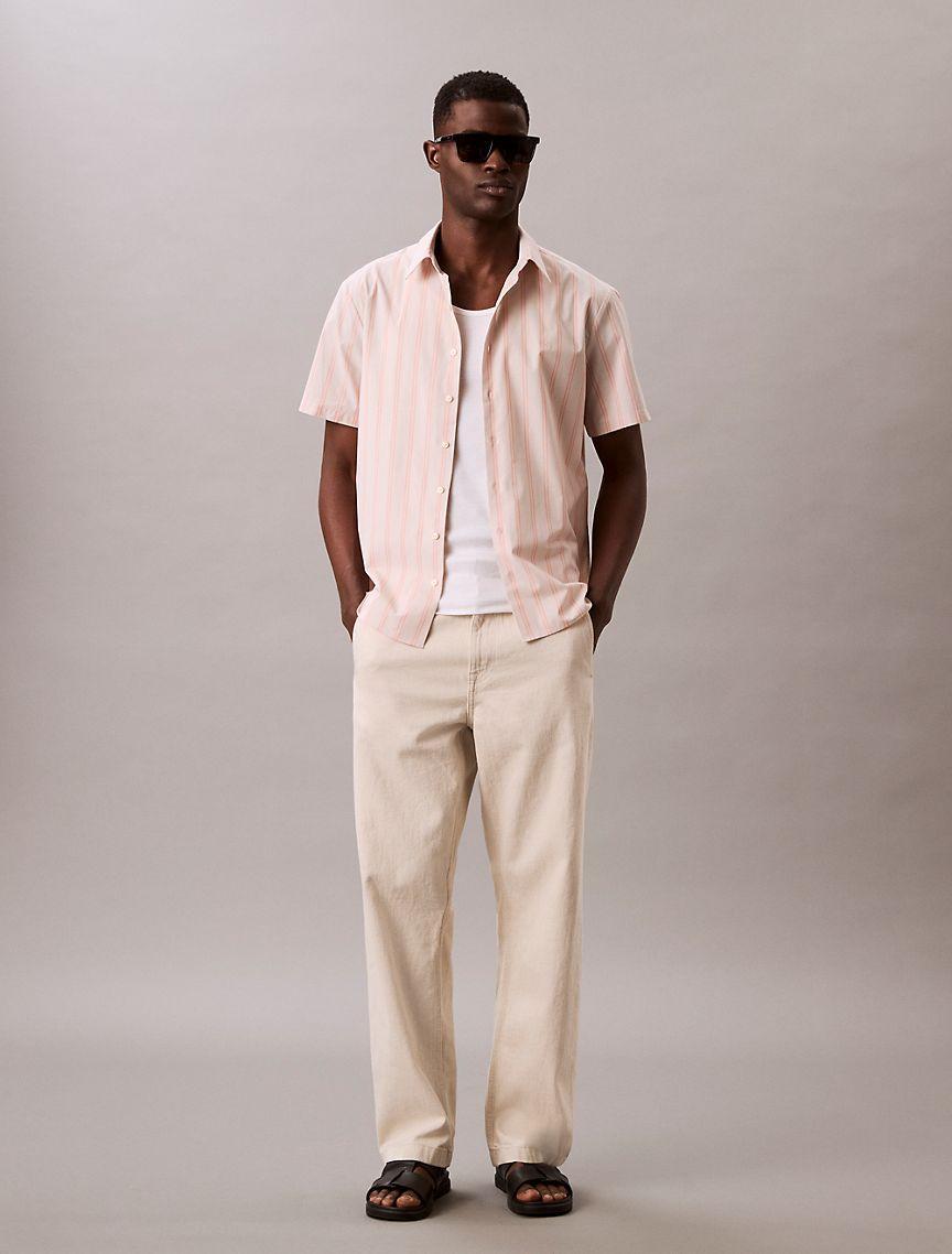 Calvin Klein Mens Poplin Stripe Classic Button-Down Shirt - Multi Product Image