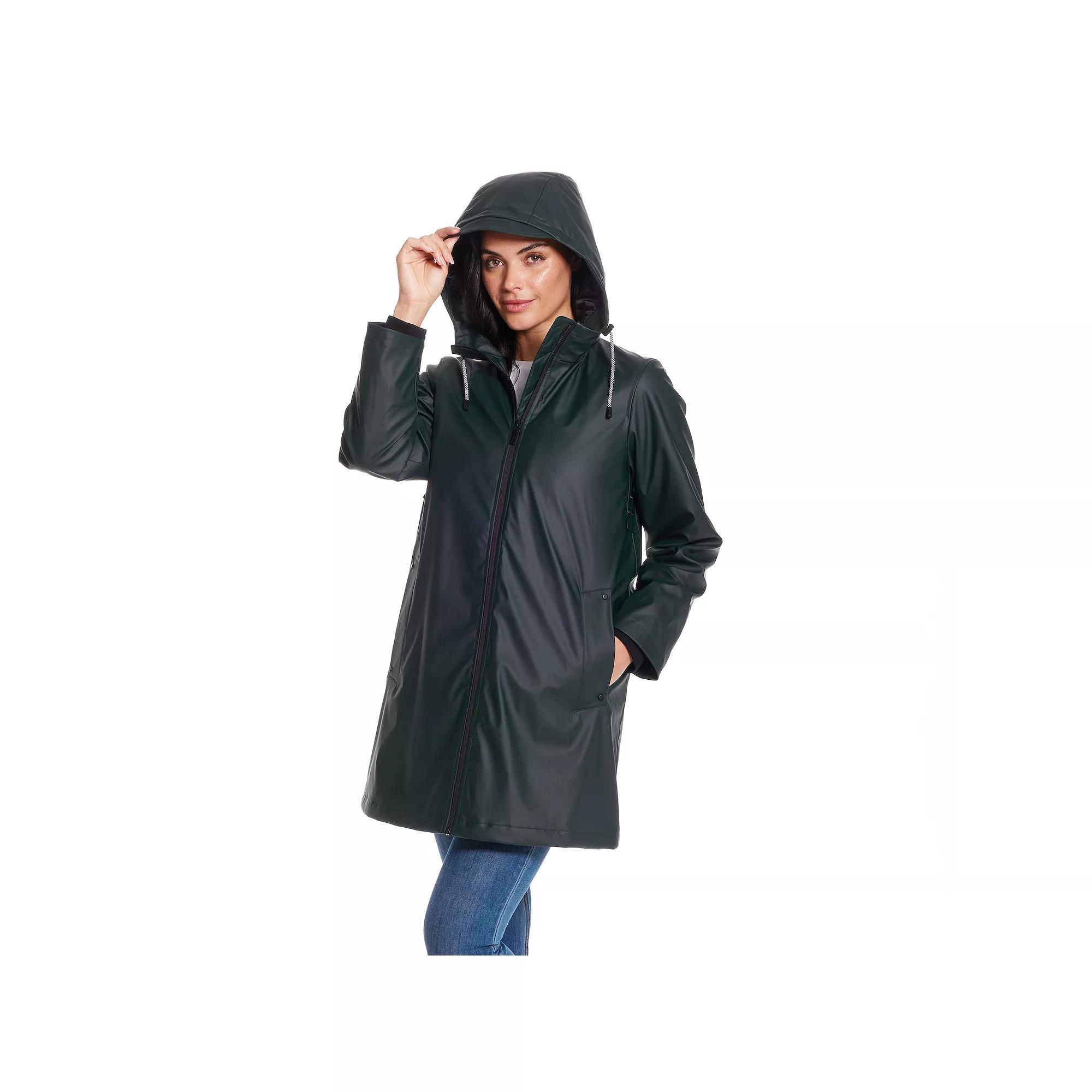 Women's Weathercast Water-Resistant Hooded Rain Jacket, Size: Large, Hunter Green Product Image
