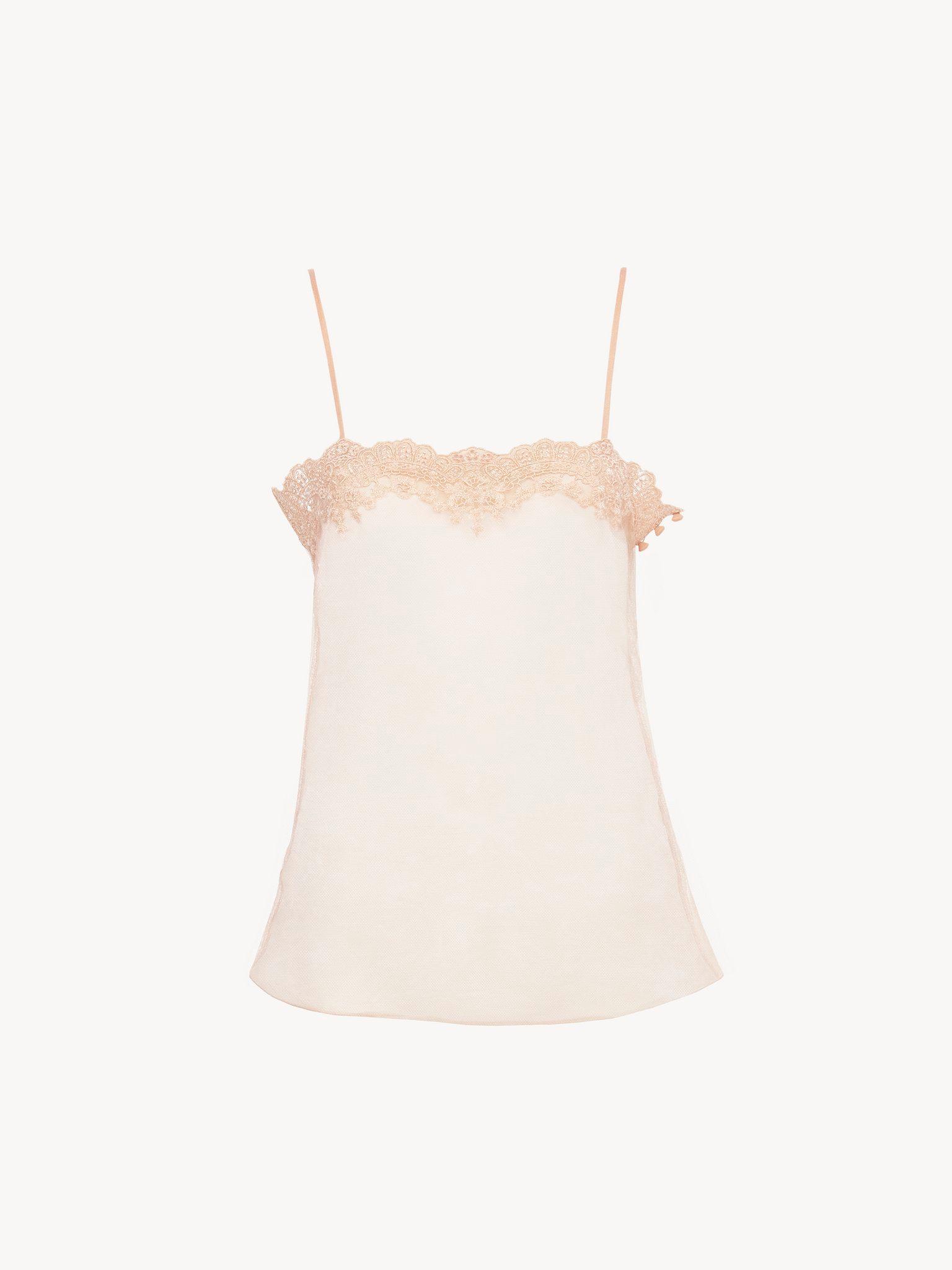 Fitted tank top in embroidered lace Product Image