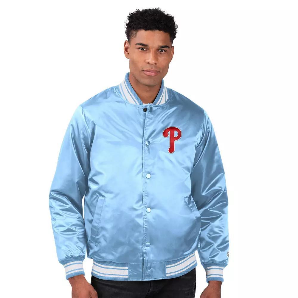 Men's Starter Light Blue Philadelphia Phillies Locker Room Satin Full-Snap Varsity Jacket, Size: 2XL Product Image