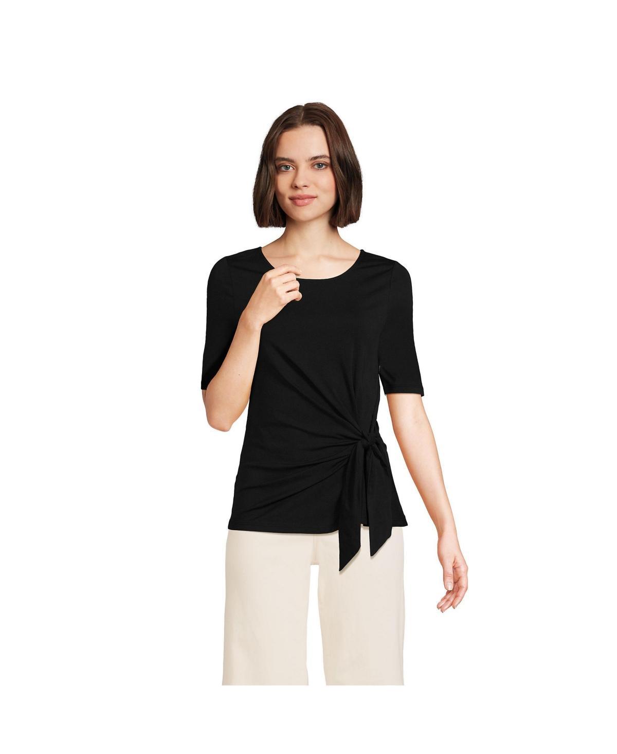 Women's Plus Size Lands' End Lightweight Jersey Tie Front Top, Size: 3XL, Black Product Image