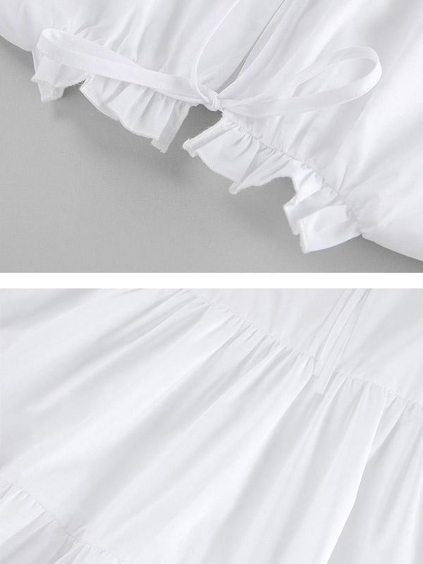 A-Line Loose Pleated Ruffled Solid Color Split-Joint Round-Neck Mini Dresses Shirt Dress Product Image