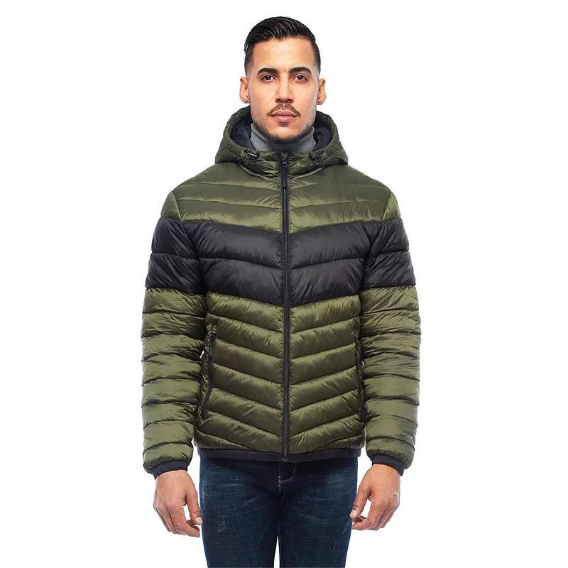 Men's Rokka&Rolla Lightweight Hooded Puffer Jacket, Size: XL, Black Green Product Image