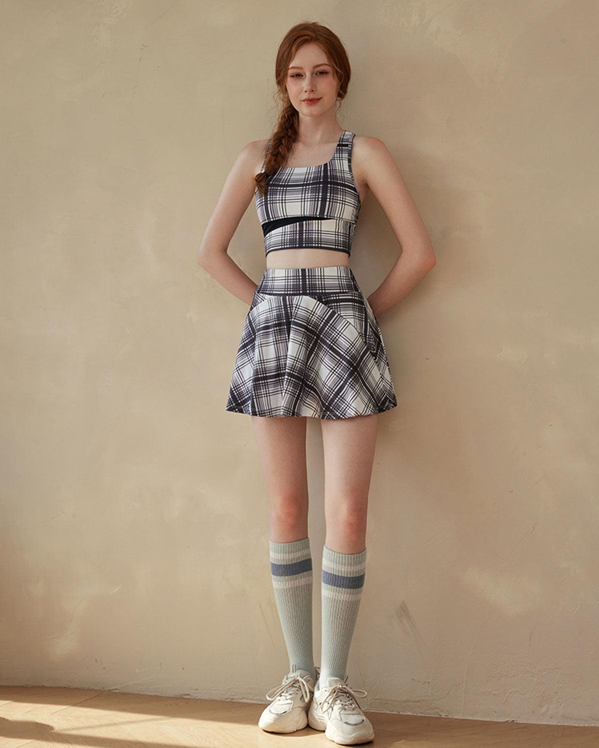 Black Plaid Yoga Skirt Product Image