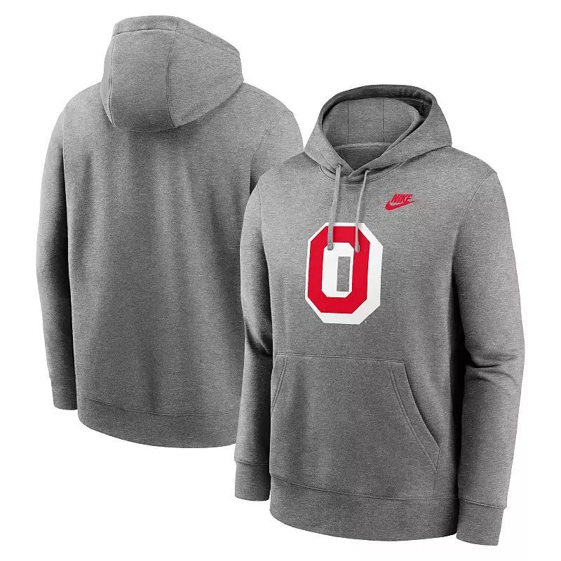 Men's Nike Heather Gray Ohio State Buckeyes Legacy Logo Club Fleece Pullover Hoodie, Size: Small, Grey Product Image