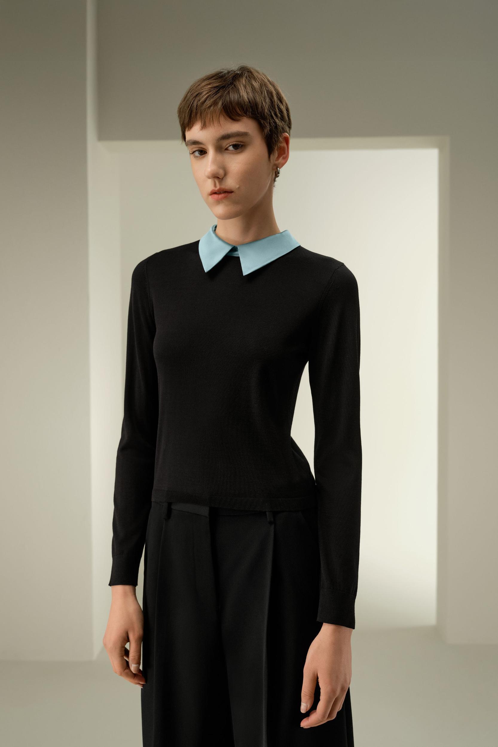 Elitist Silk Knitted Top with Collar Product Image