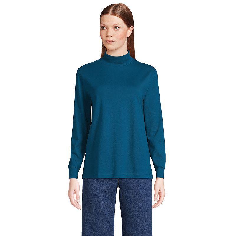 Women's Lands' End Long Sleeve Super T Mockneck Top, Size: Large, Deep  Blue Product Image
