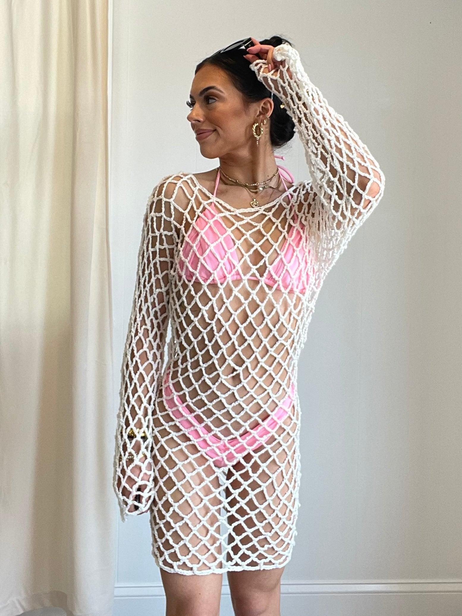 FINAL SALE Cleo Crochet Mini Cover Up Dress Product Image