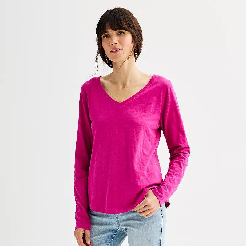 Women's Sonoma Goods For Life® Everyday Long Sleeve V-Neck Tee, Size: XXL, Light Oat Grey Product Image