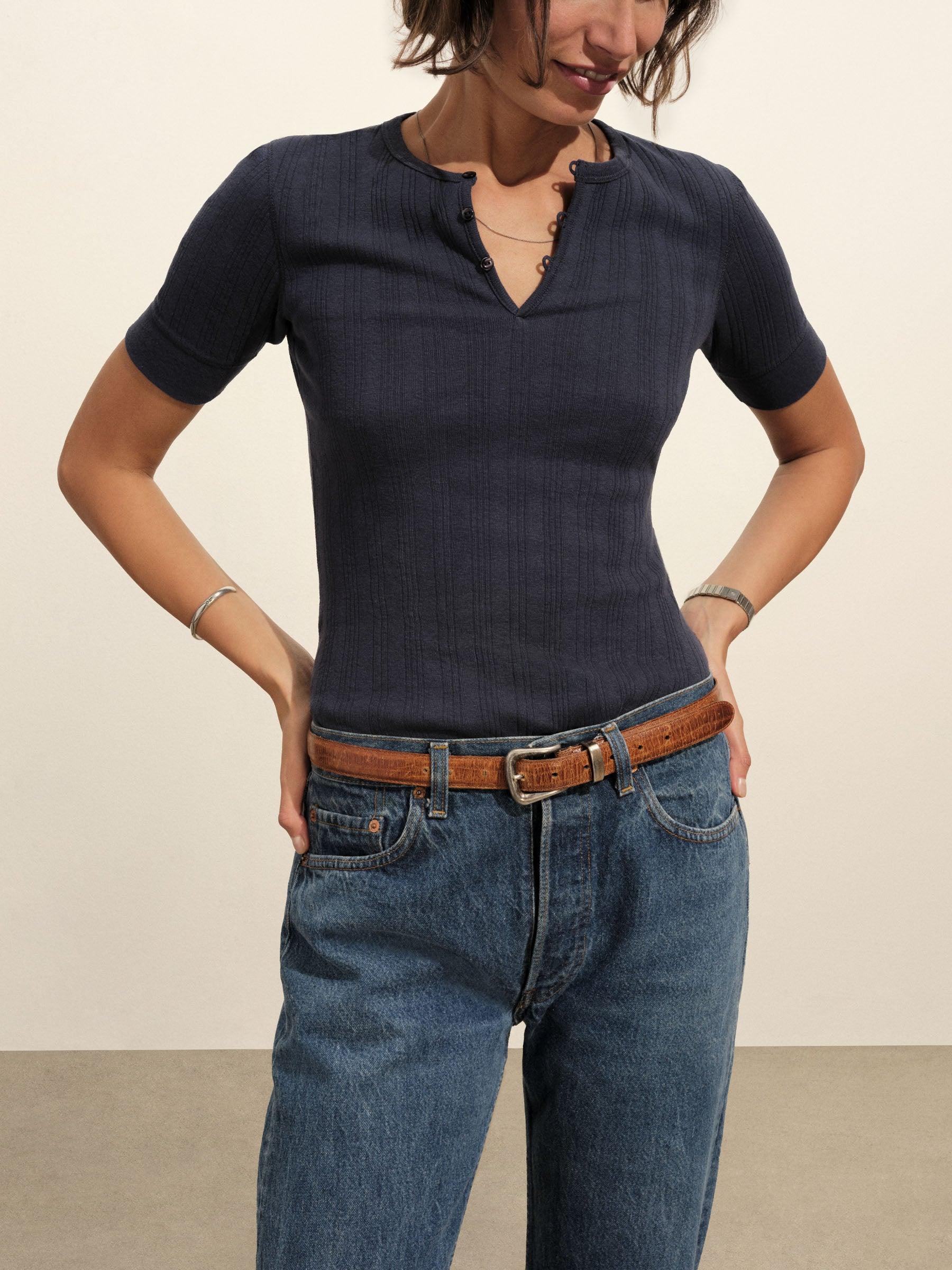 Washed Navy Heirloom Rib Base Henley Product Image