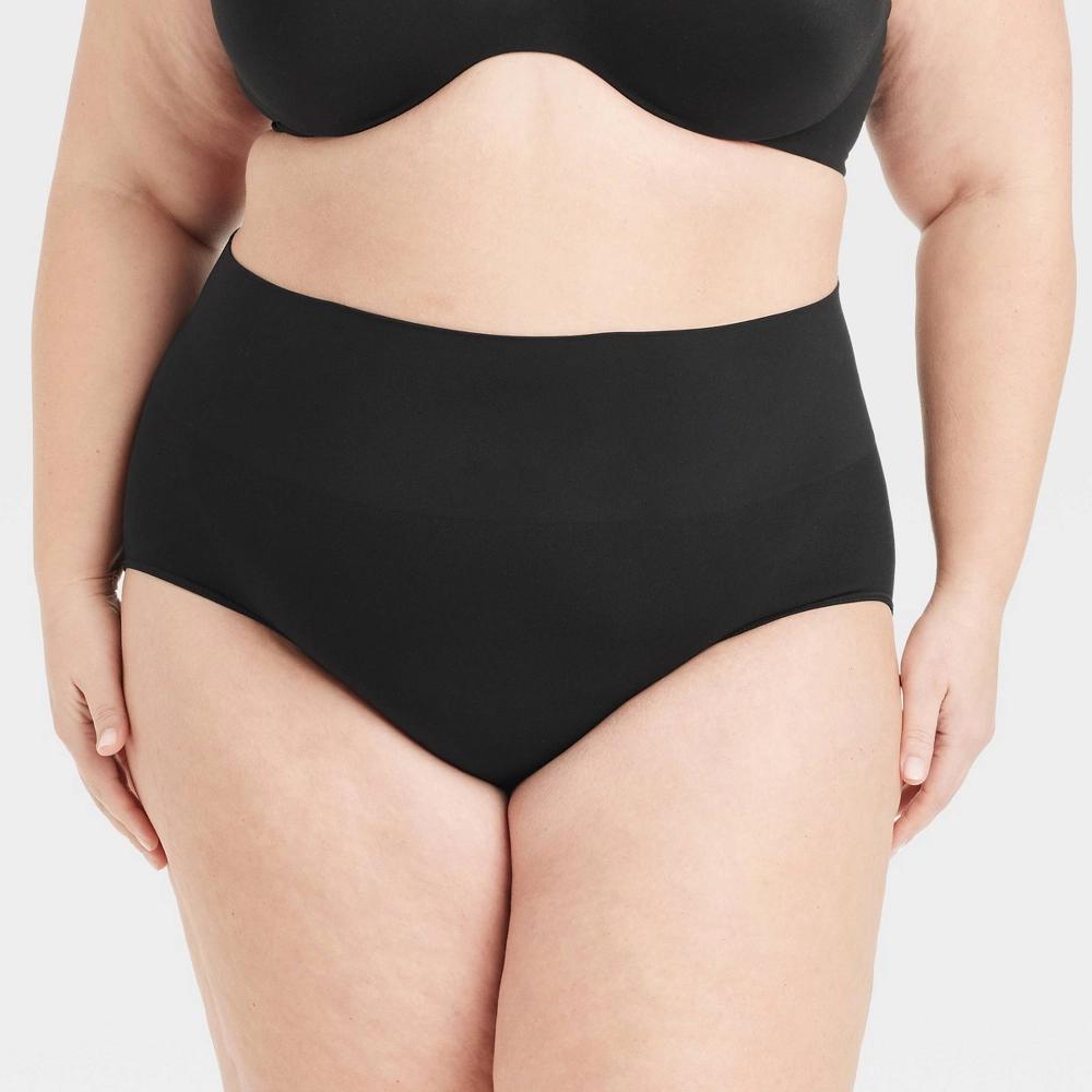 Womens Seamless High Waisted Rise Briefs - Auden Black XXL: Lightweight Nylon Spandex Knit, Solid Pattern, Pull-On Style Product Image