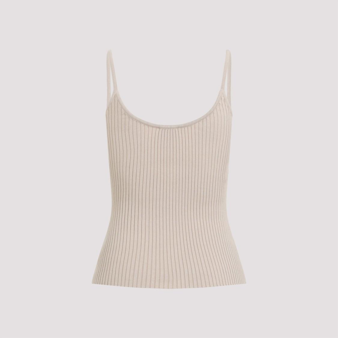 COURRÈGES Logo Rib Knit Tank Top In Beige Product Image