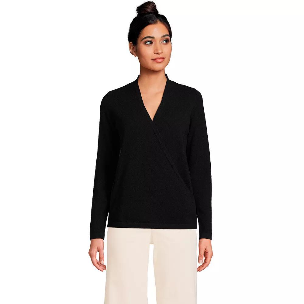 Women's Lands' End Cashmere Long Sleeve Wrap Sweater, Size: Small, Black Product Image