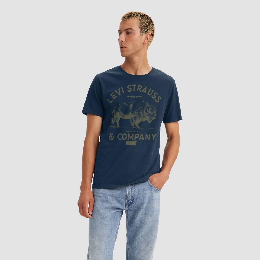 Levi's® Men's Short Sleeve Crew Neck T-Shirt - Navy M: 100% Cotton, Lightweight Knit, Standard Fit, Pullover Style Product Image