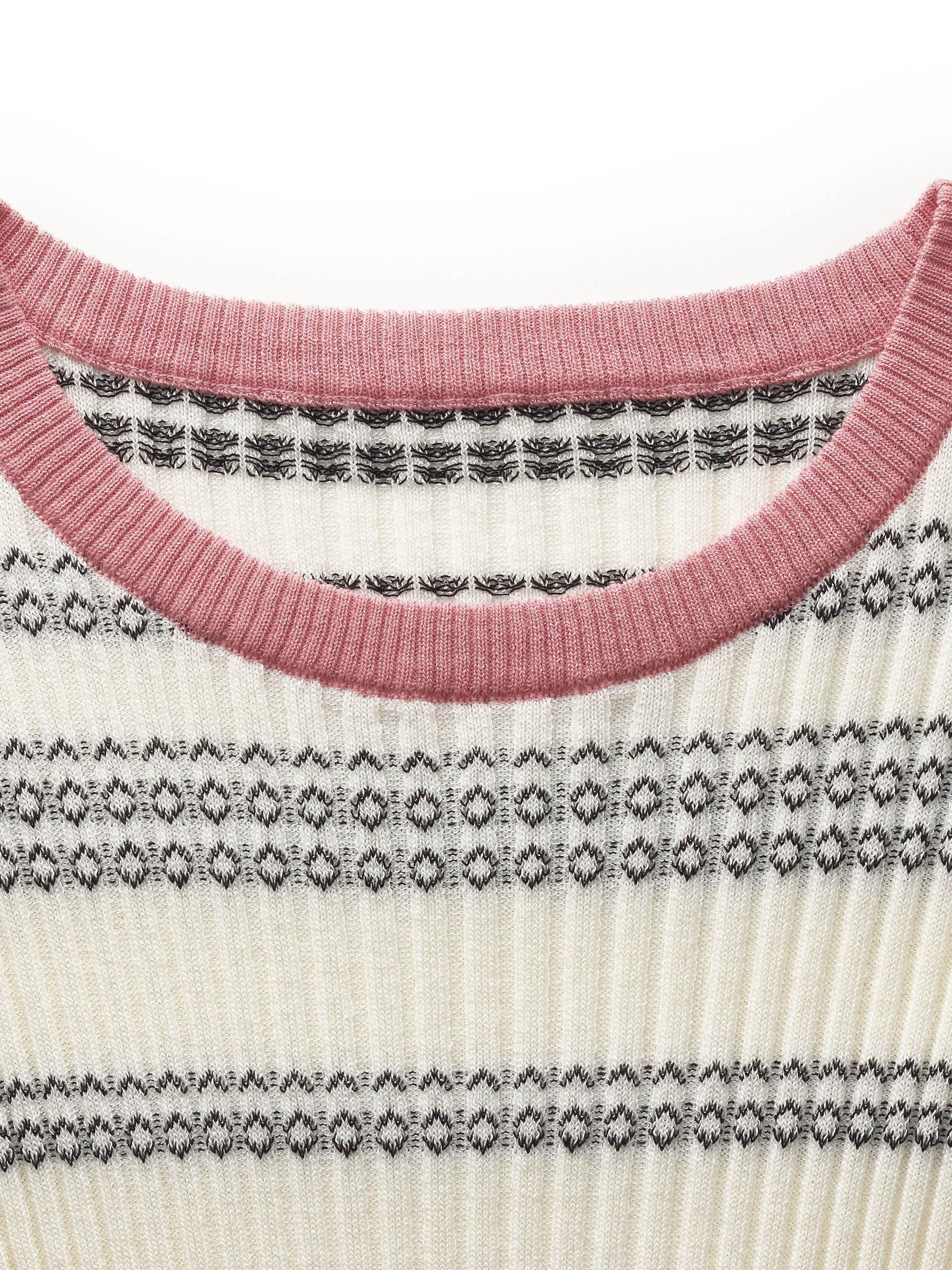 Tencel Blend Color Block Stripe Women Knit Top Product Image