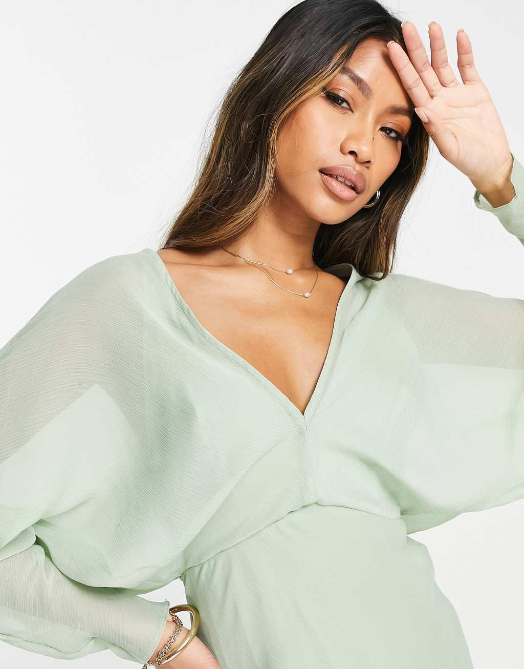 ASOS DESIGN Bridesmaid soft batwing maxi dress-Green Product Image