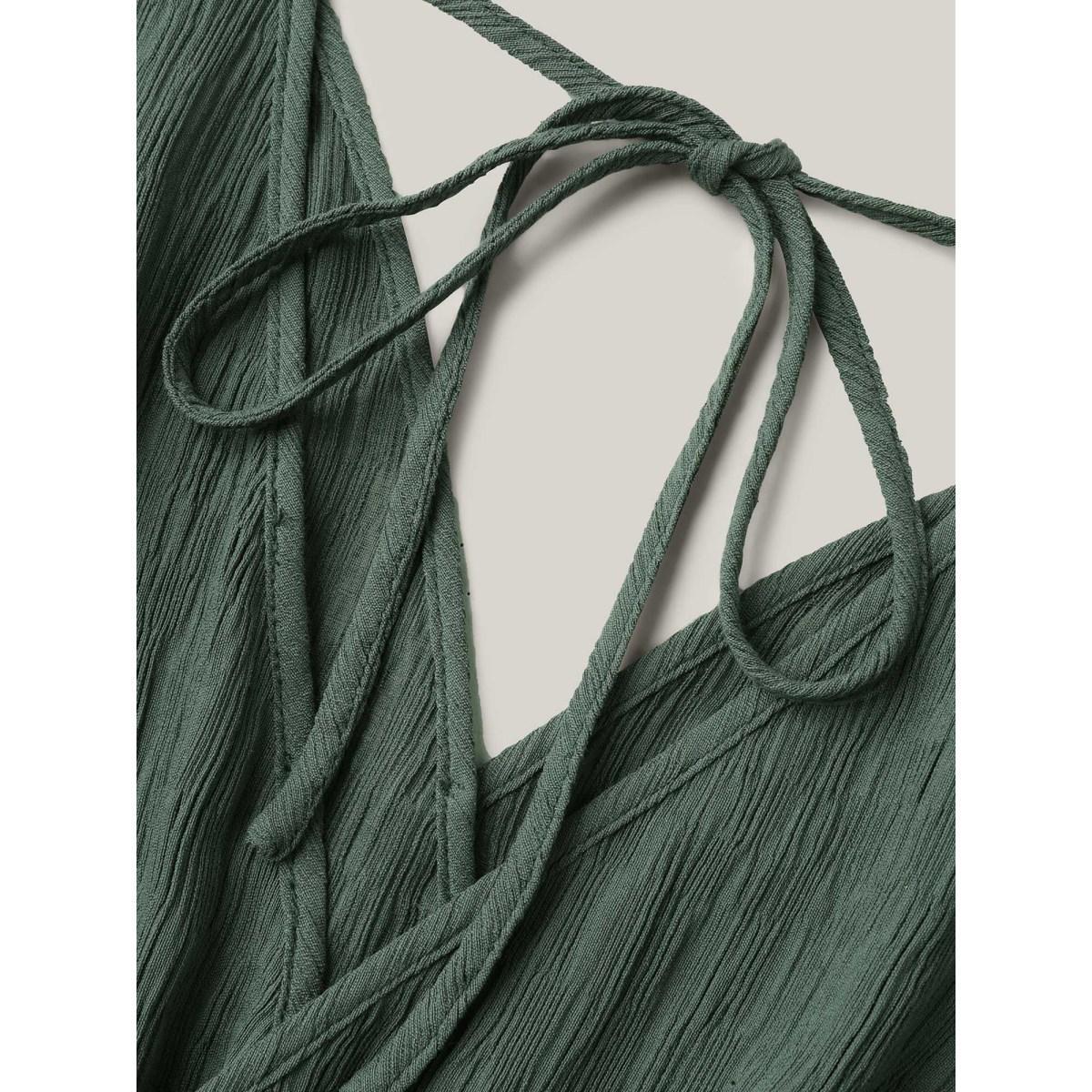 Plus Size Emerald Textured Plain Pockets Wide-Leg Jumpsuit Women Sleeveless Overlap Collar Everyday-Casual Loose Jumpsuits BloomChic 14-16/1X Product Image