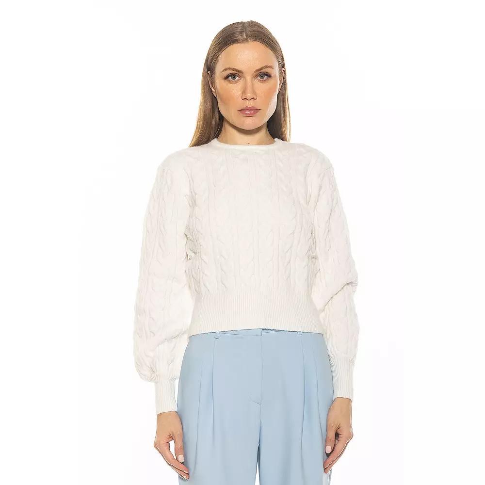 Women's ALEXIA ADMOR Berli Crewneck Bubble Sleeve Cable Knit Sweater, Size: XL, Black Product Image