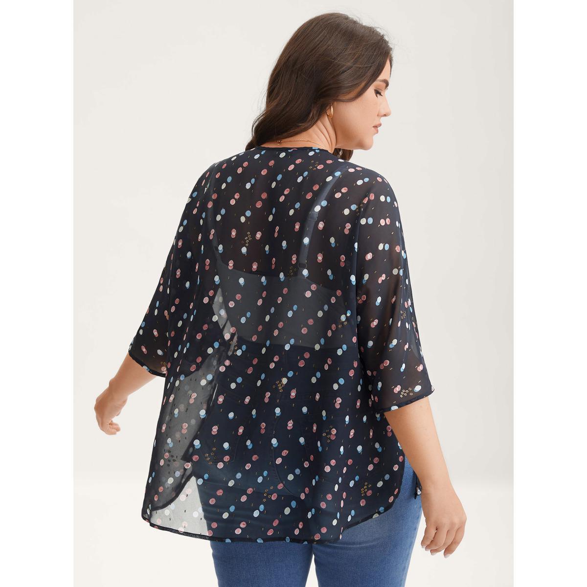 Plus Size Chiffon Sheer Polka Dots Wrap Kimono Women BlackFlower See through Loose Everyday-Elegant Kimonos BloomChic 12/L Product Image