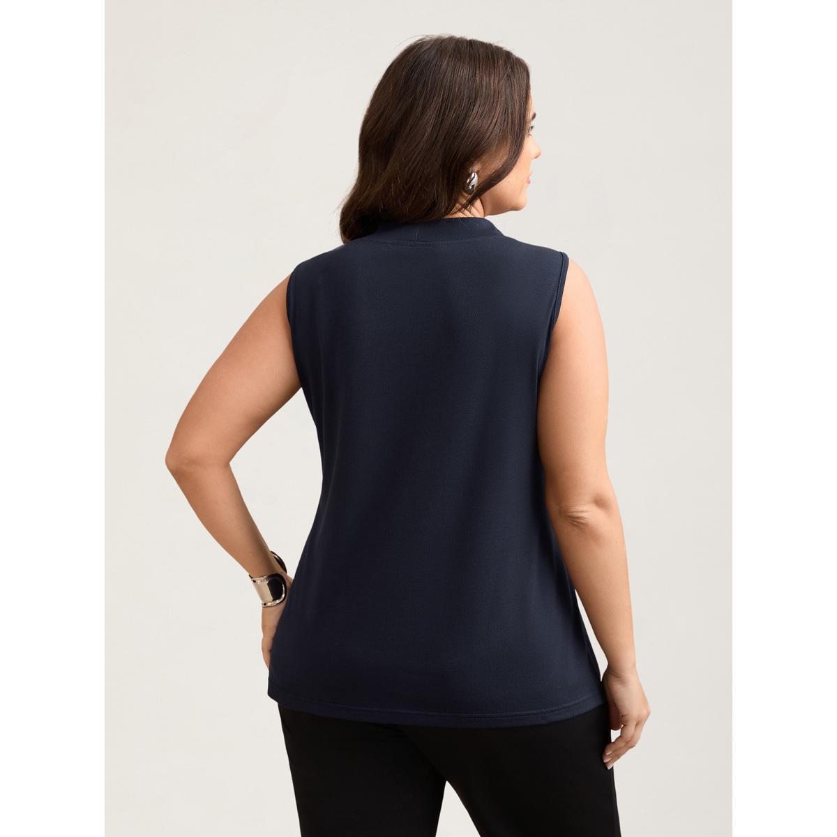 Plus Size Knotted Neckline Fitted Sleeveless Blouse Women Indigo At the Office Non Ribbon-tied collar Work Tank Tops Camis BloomChic 10/M Product Image