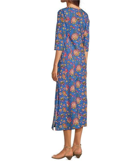 Ro's Garden Blair Woven Floral Print Scoop Neck Bracelet Sleeve Button Front Dress Product Image