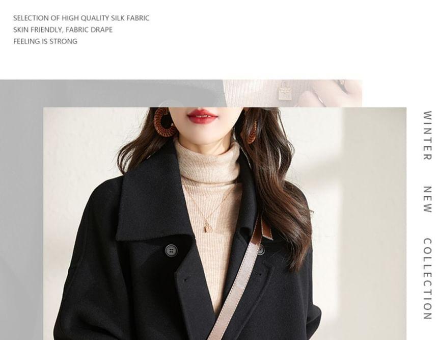 Collared Plain Double Breasted Coat Product Image