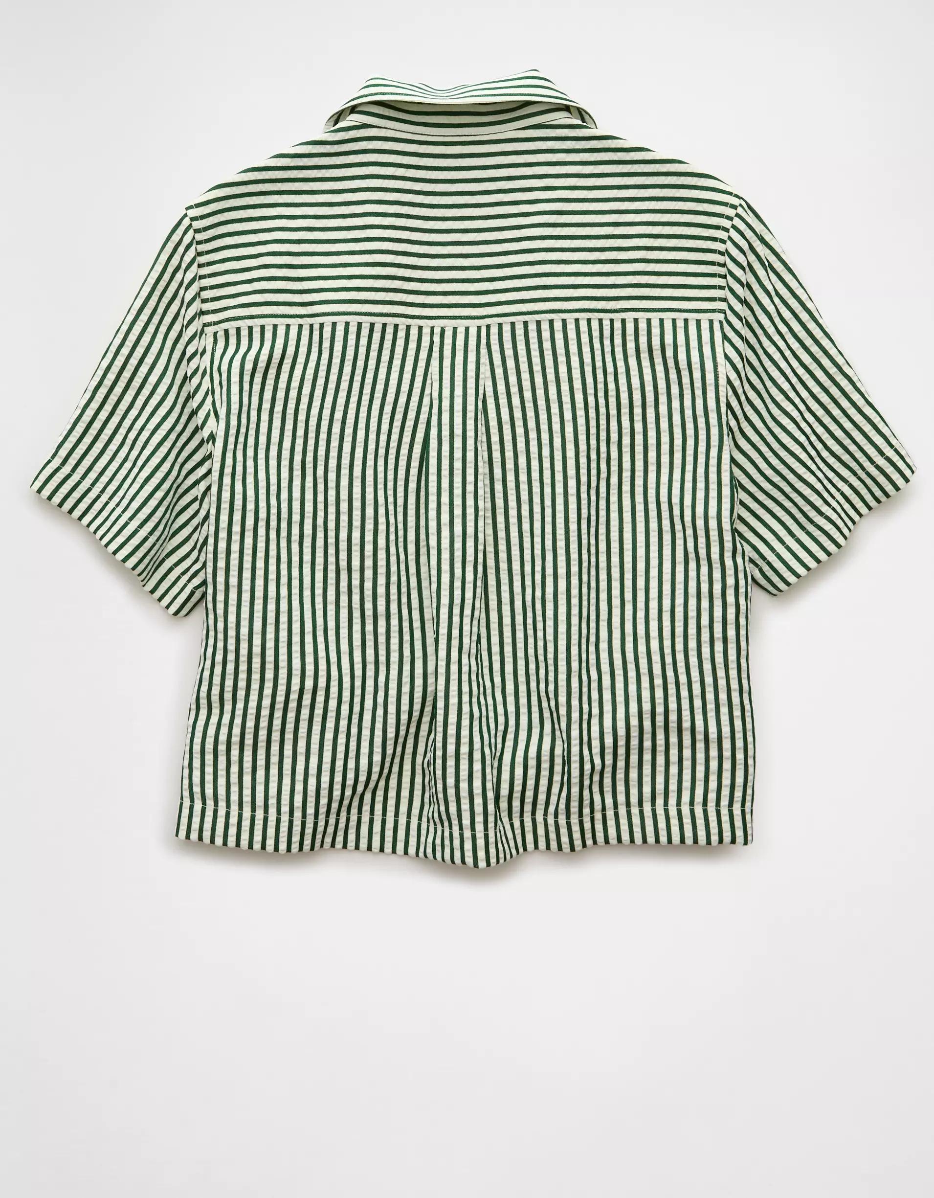 AE Short-Sleeve Tie Side Seersucker Button-Up Shirt Product Image