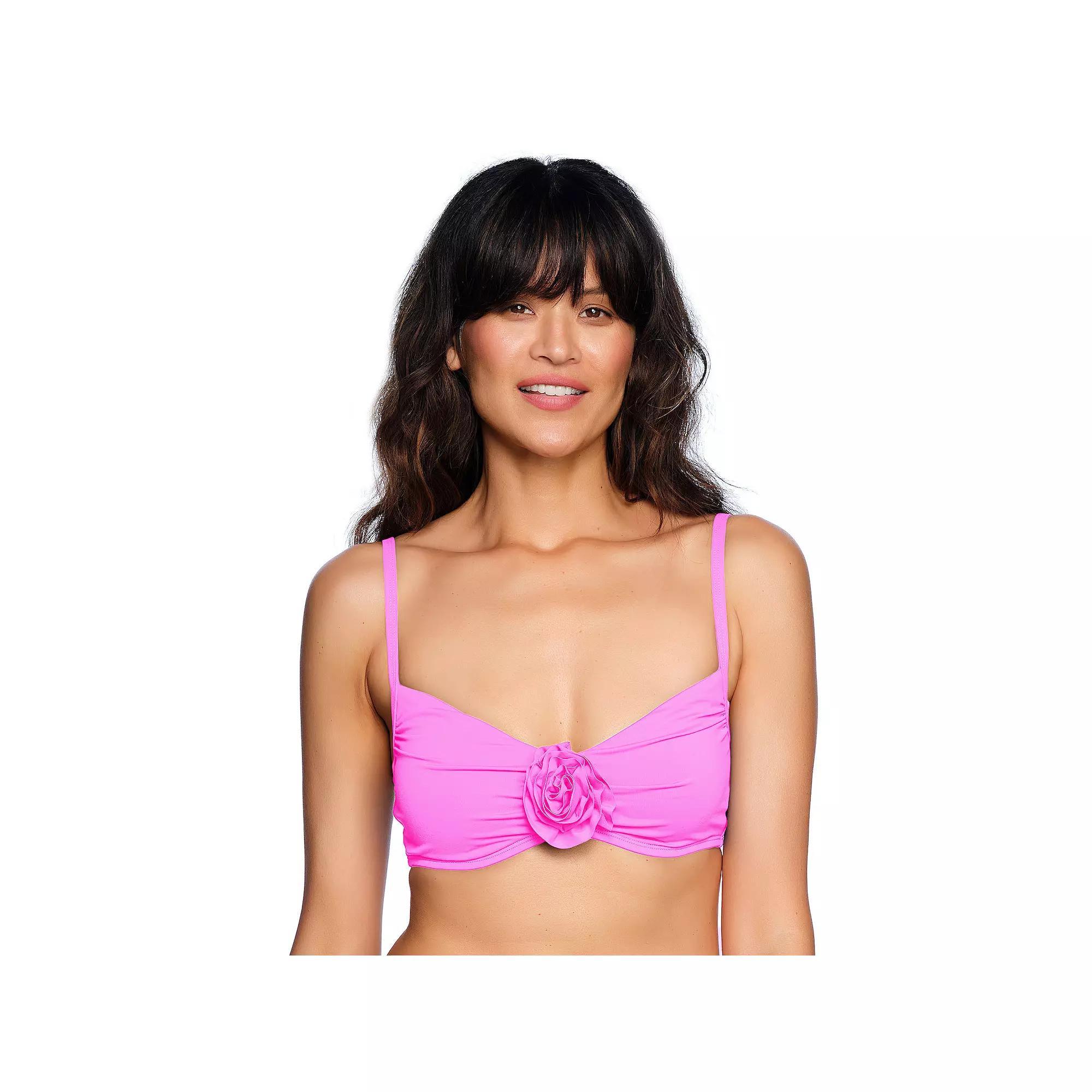 Women's LOFT Shirred Flower Bikini Top, Size: XXL, Pink Product Image